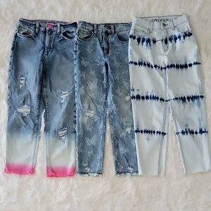 Justice Jeans Bundle 3 Pairs Girls Size 12 Slim Mini Mom Ombre Butterfly Tie Dye